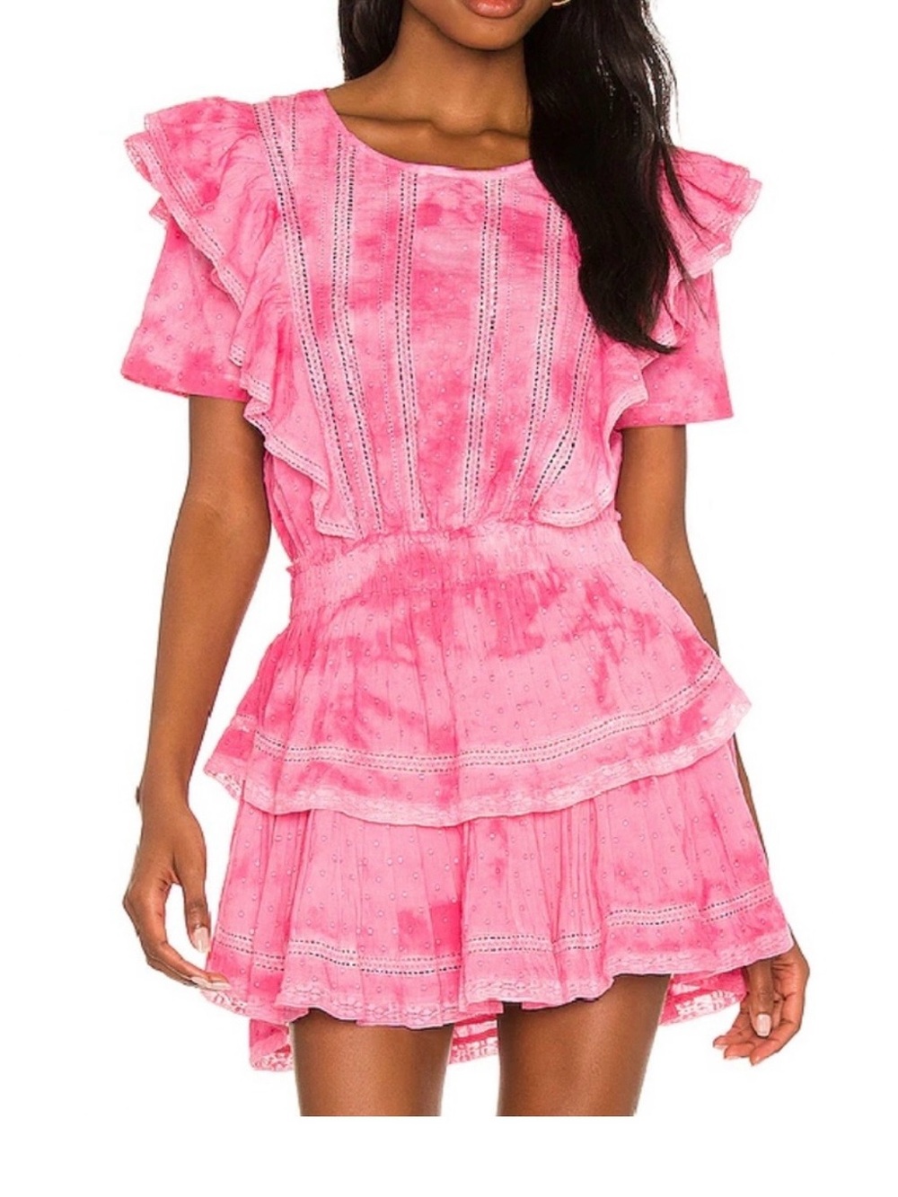 LoveShackFancy Pink Ruffle Tie-Dye Mini Dress